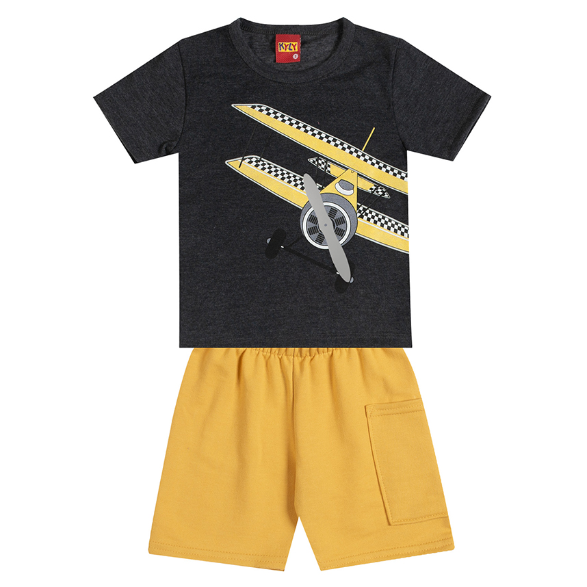 Conjunto Infantil Kyly Camiseta Meia Malha E Bermuda Moletom