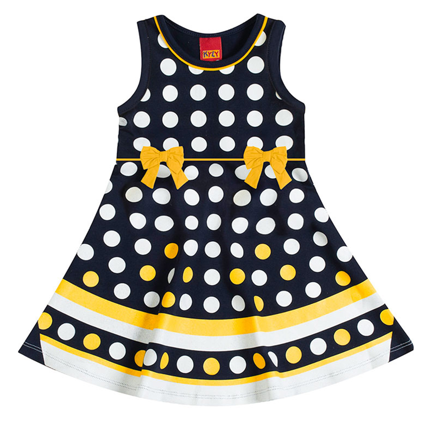 Vestido Infantil Kyly Em Cotton Estampa Poá E Laços
