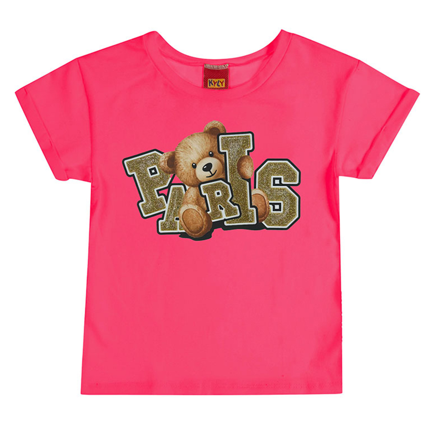 Blusa Infantil Kyly Manga Curta Estampa Paris Urso