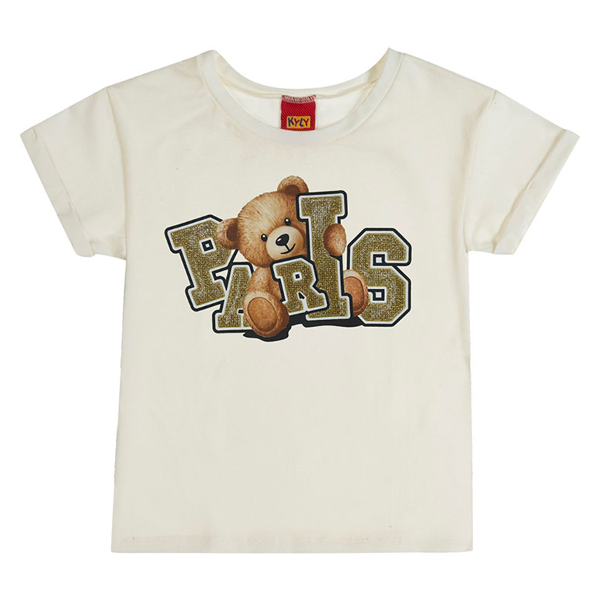 Blusa Infantil Kyly Manga Curta Estampa Paris Urso