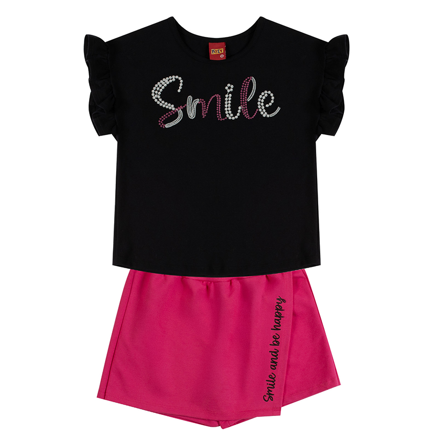 Conjunto Infantil Kyly Blusa Meia Malha E Short Conjunto Infantil Kyly Blusa Meia Malha E Short