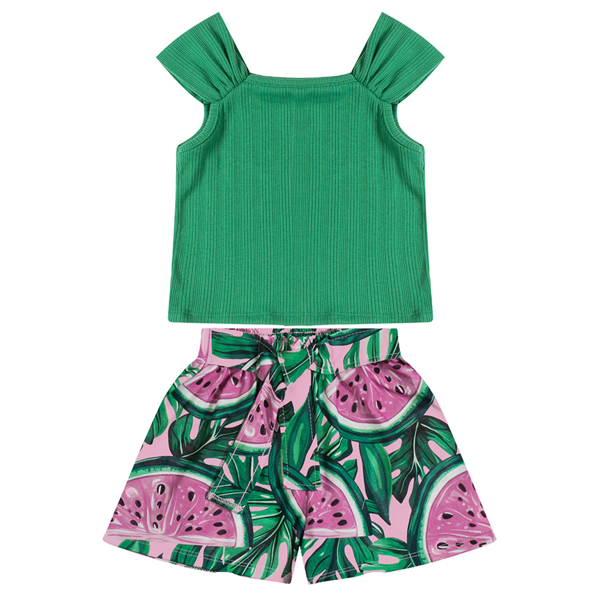 Conjunto Infantil Kyly Blusa Ribana E Short Meia Malha Conjunto Infantil Kyly Blusa Ribana E Short Meia Malha