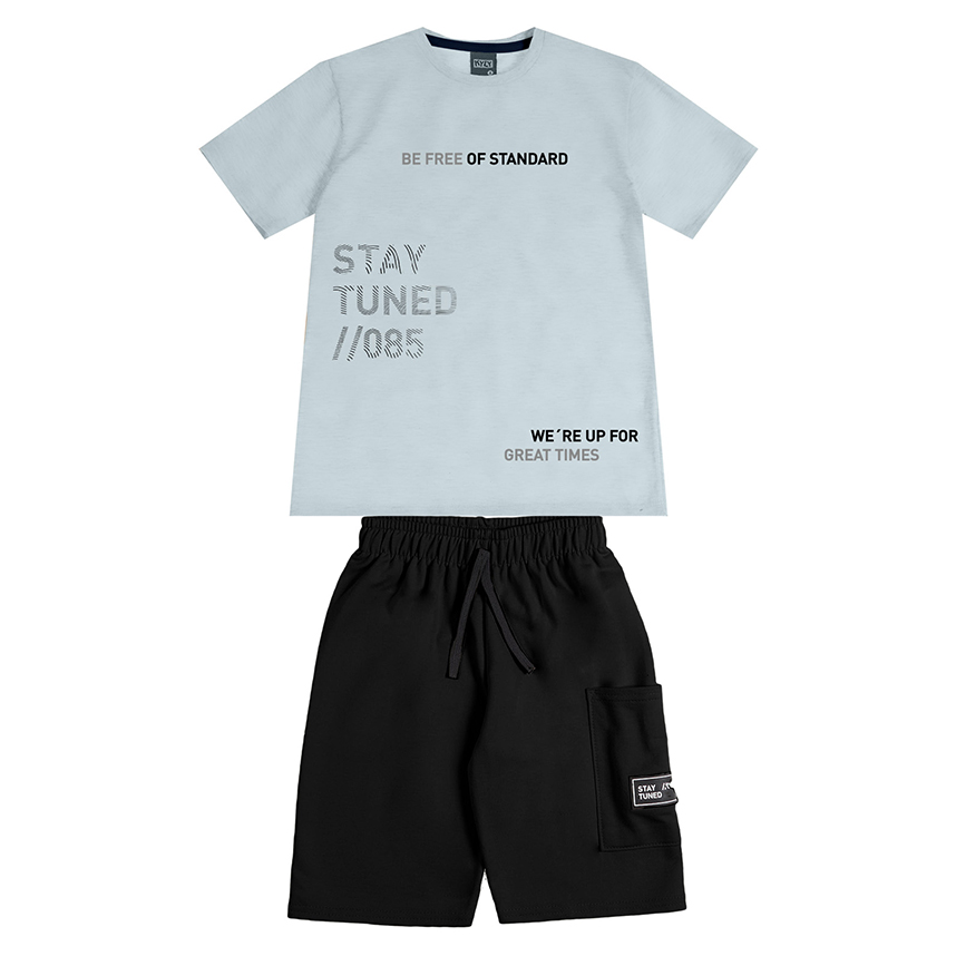 Conjunto Infantil Kyly Camiseta Meia Malha E Bermuda Moletom Conjunto Infantil Kyly Camiseta Meia Malha E Bermuda Moletom