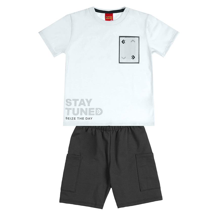 Conjunto Infantil Kyly Camiseta Meia Malha E Bermuda Moletom Conjunto Infantil Kyly Camiseta Meia Malha E Bermuda Moletom