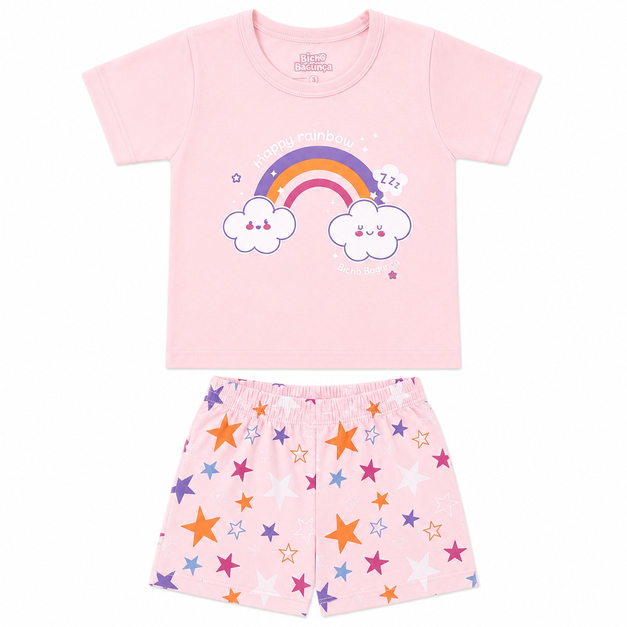 Pijama Curto Infantil Bicho Bagunça Menina Arco Íris
