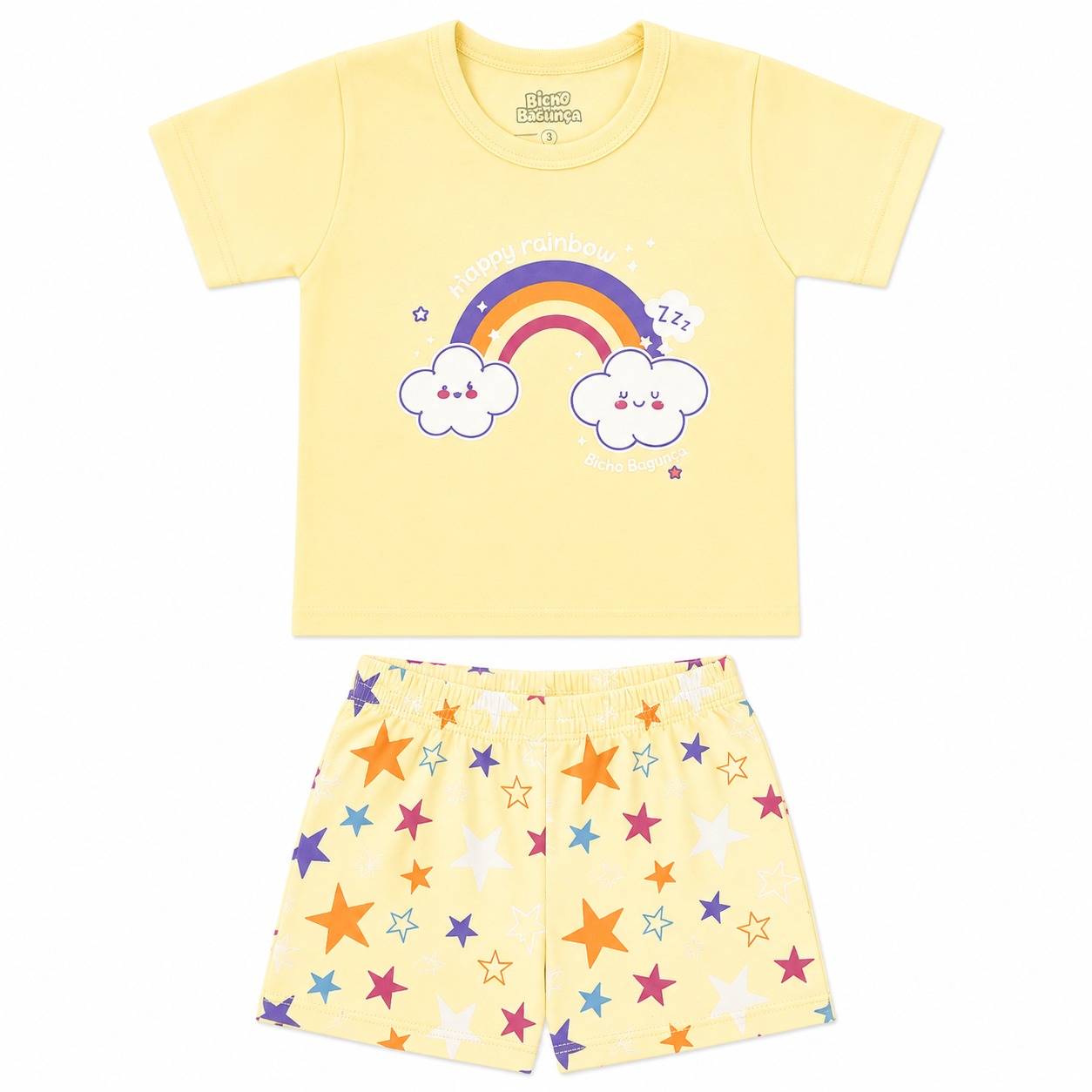 Pijama Curto Infantil Bicho Bagunça Menina Arco Íris Pijama Curto Infantil Bicho Bagunça Menina Arco Íris