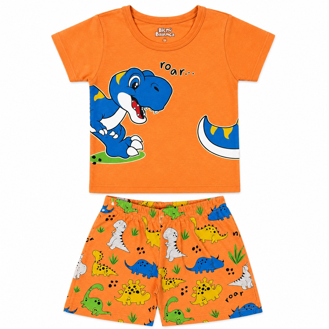 Pijama Curto Infantil Bicho Bagunça Menino Dinossauro