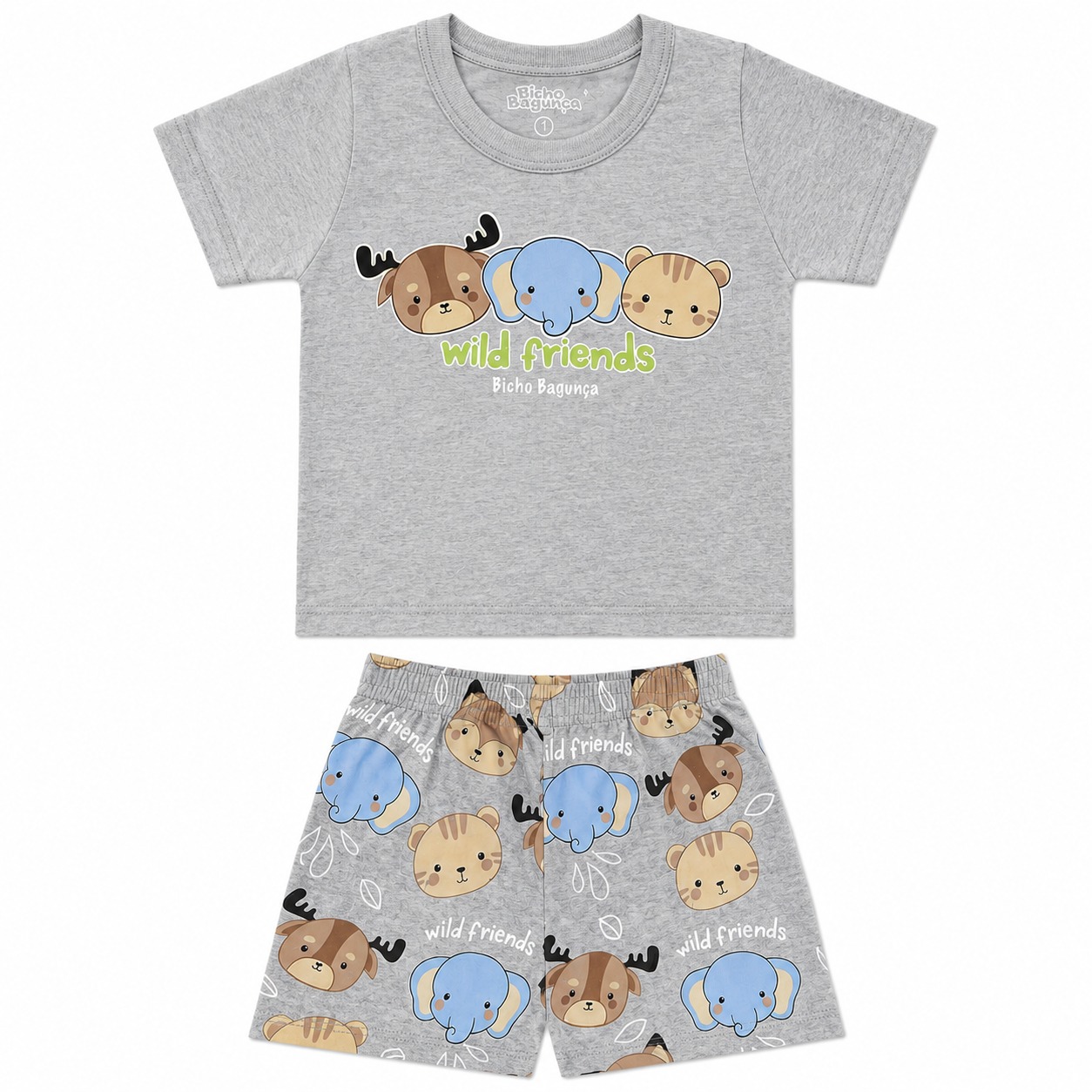 Pijama Curto Infantil Bicho Bagunça Menino Bichos