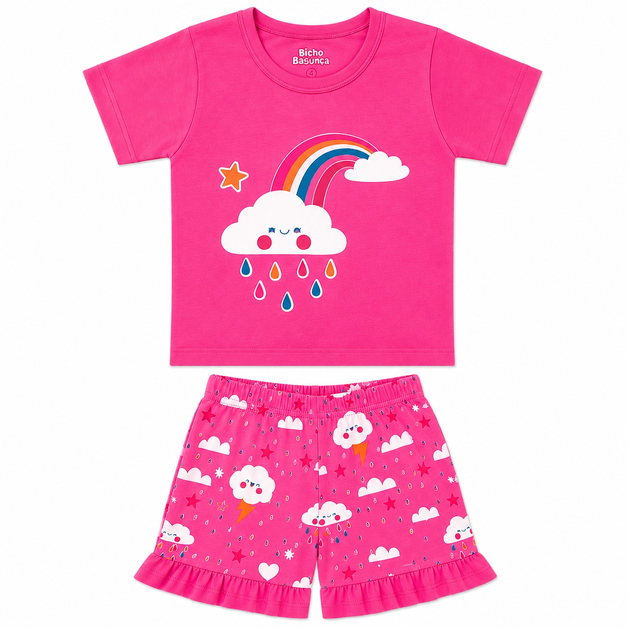 Pijama Infantil Bicho Bagunça Menina Curto Arco Íris
