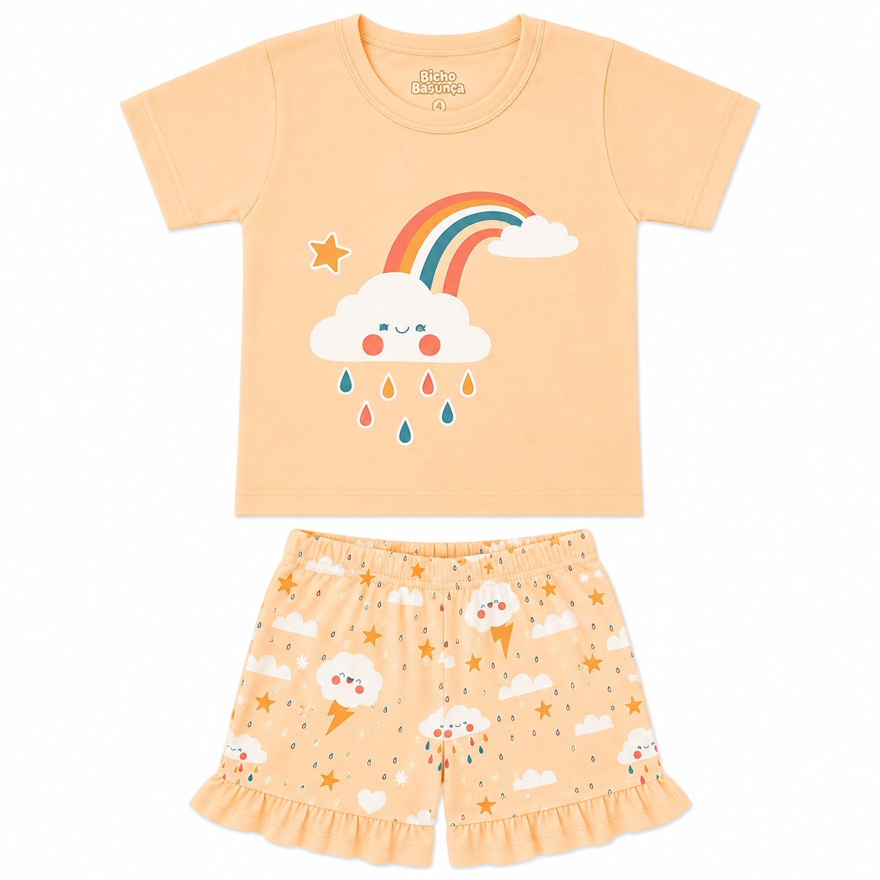 Pijama Infantil Bicho Bagunça Menina Curto Arco Íris Pijama Infantil Bicho Bagunça Menina Curto Arco Íris