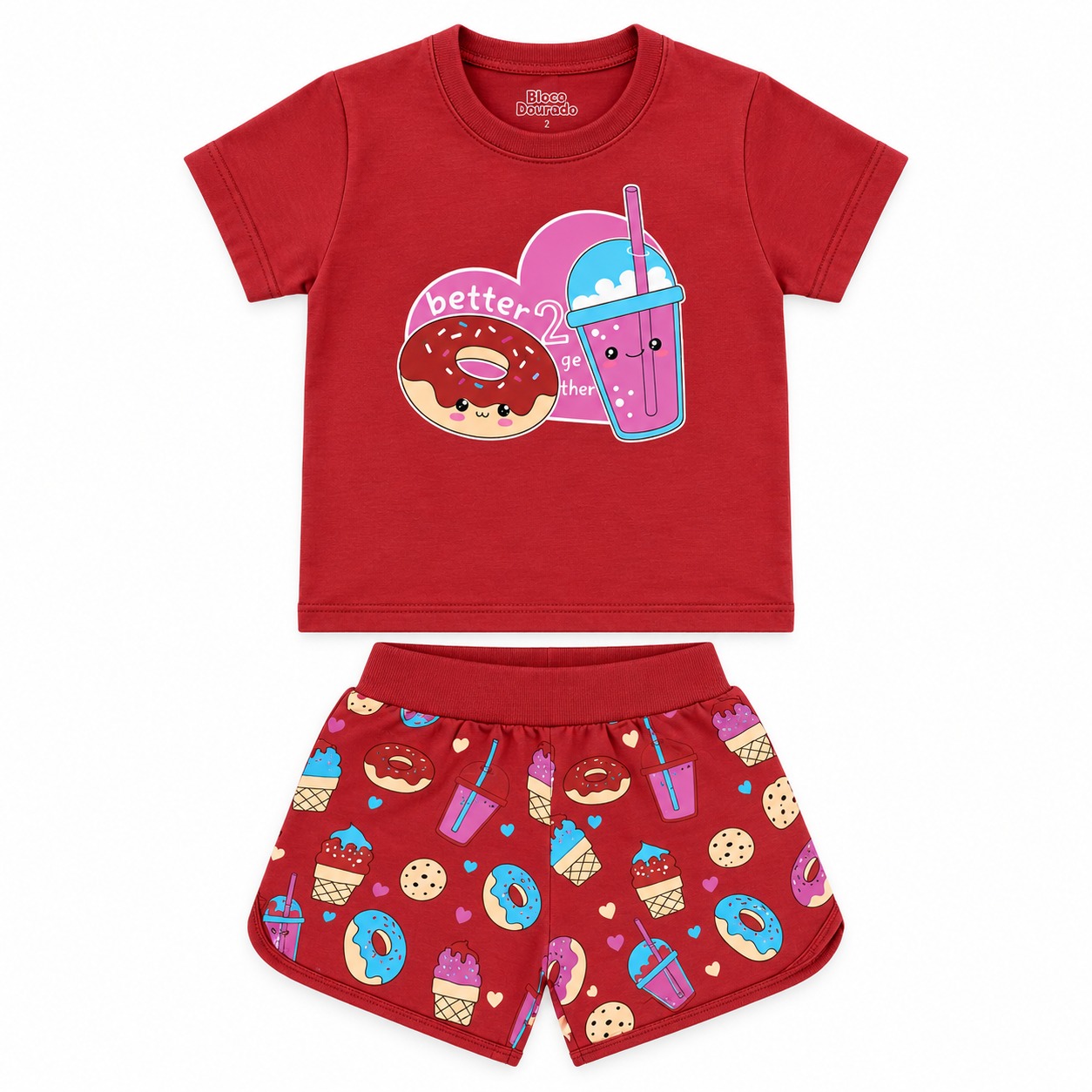 Pijama Infantil Bicho Bagunça Menina Curto Milk Shake