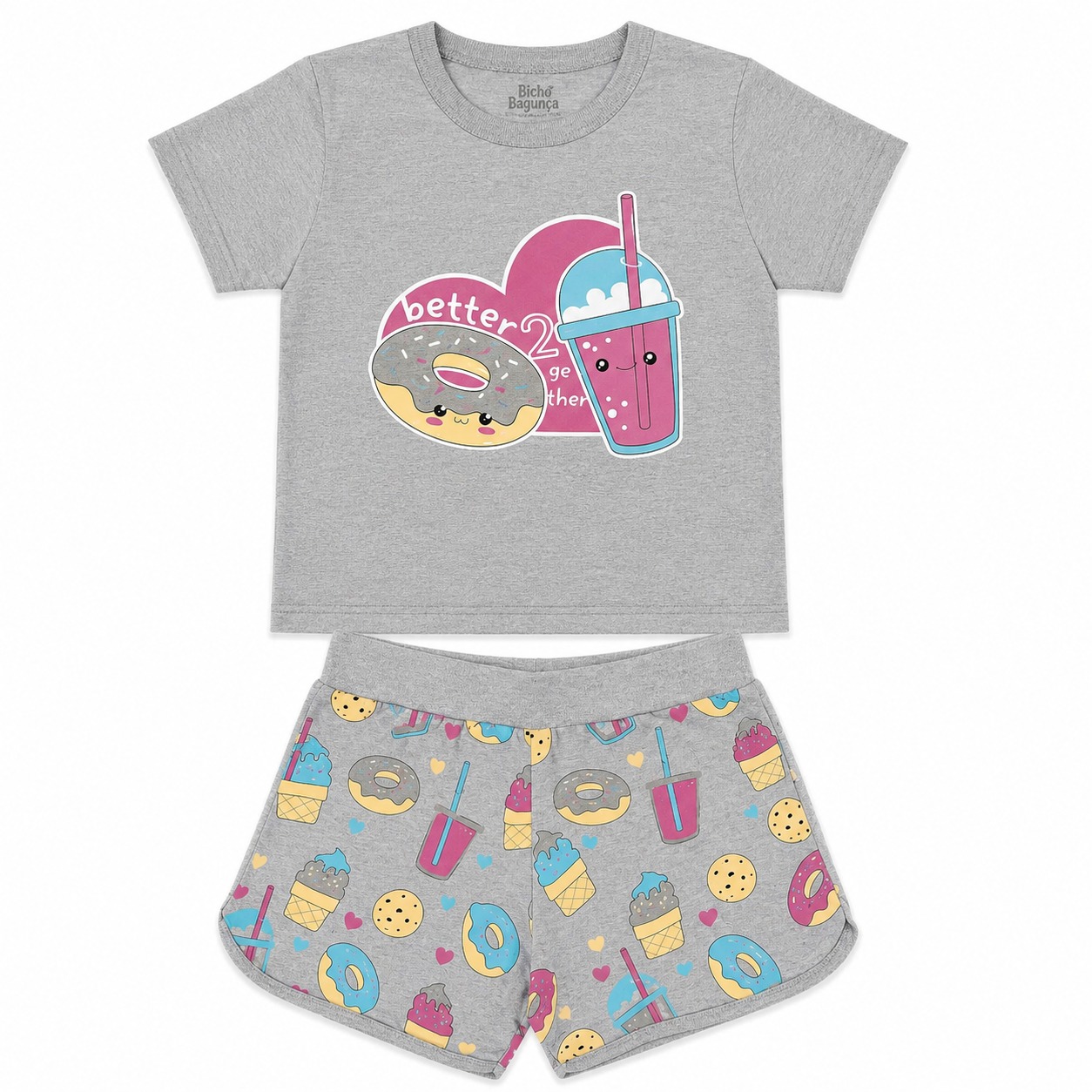 Pijama Infantil Bicho Bagunça Menina Curto Milk Shake
