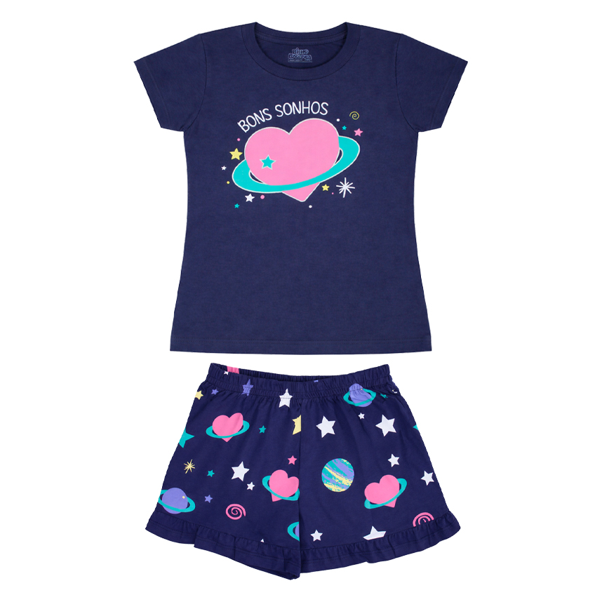 Pijama Juvenil Bicho Bagunça Menina Curto Coração