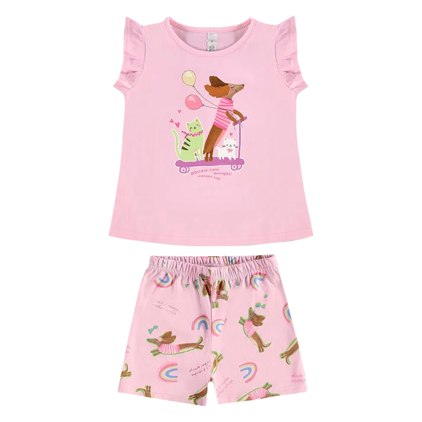 Pijama Infantil Malwee Curto Estampa Gato Com Balões Pijama Infantil Malwee Curto Estampa Gato Com Balões
