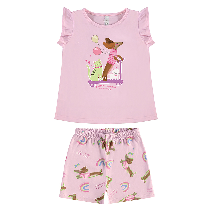 Pijama Infantil Malwee Curto Estampa Gato Com Balões Pijama Infantil Malwee Curto Estampa Gato Com Balões