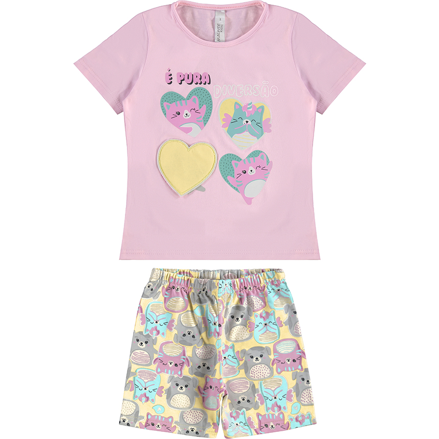 Pijama Infantil Malwee Curto Estampa Corações Pijama Infantil Malwee Curto Estampa Corações