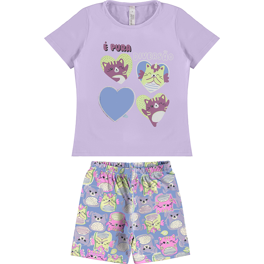 Pijama Infantil Malwee Curto Estampa Corações Pijama Infantil Malwee Curto Estampa Corações