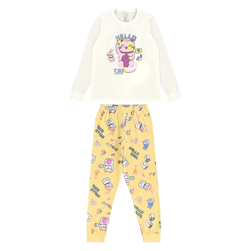 Pijama Juvenil Malwee Longo Estampa Urso E Flores Pijama Juvenil Malwee Longo Estampa Urso E Flores