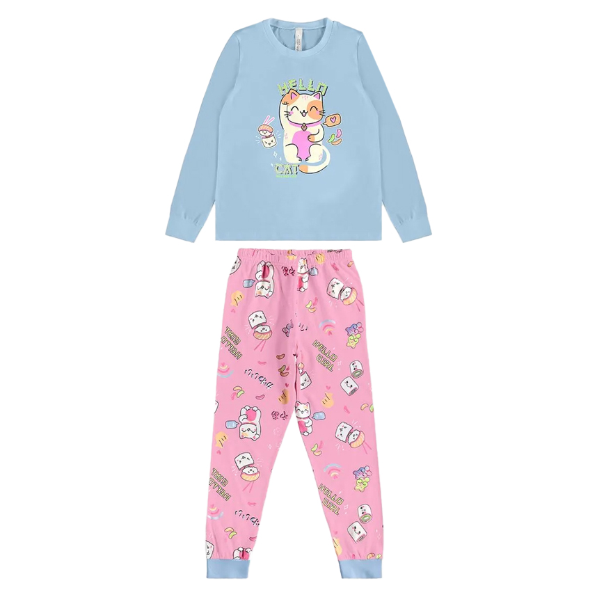 Pijama Juvenil Malwee Longo Estampa Urso E Flores Pijama Juvenil Malwee Longo Estampa Urso E Flores