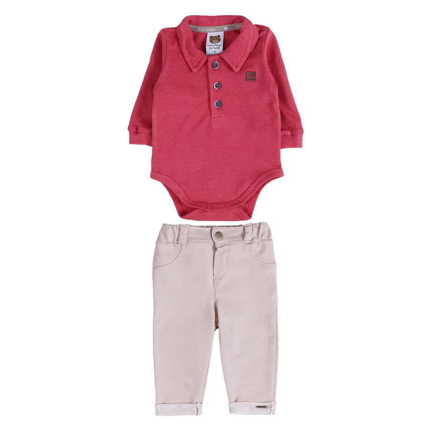 Conjunto Bebê Aconchego  Body Gola Polo E Calça 02 Peças