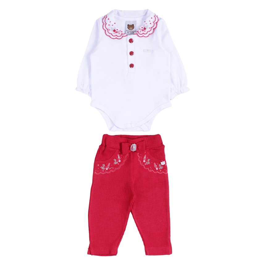 Conjunto Bebê Aconchego Body Gola Bordada E Calça 2 Peças