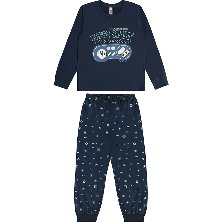 Pijama Juvenil Malwee Longo Estampa Press Start Pijama Juvenil Malwee Longo Estampa Press Start