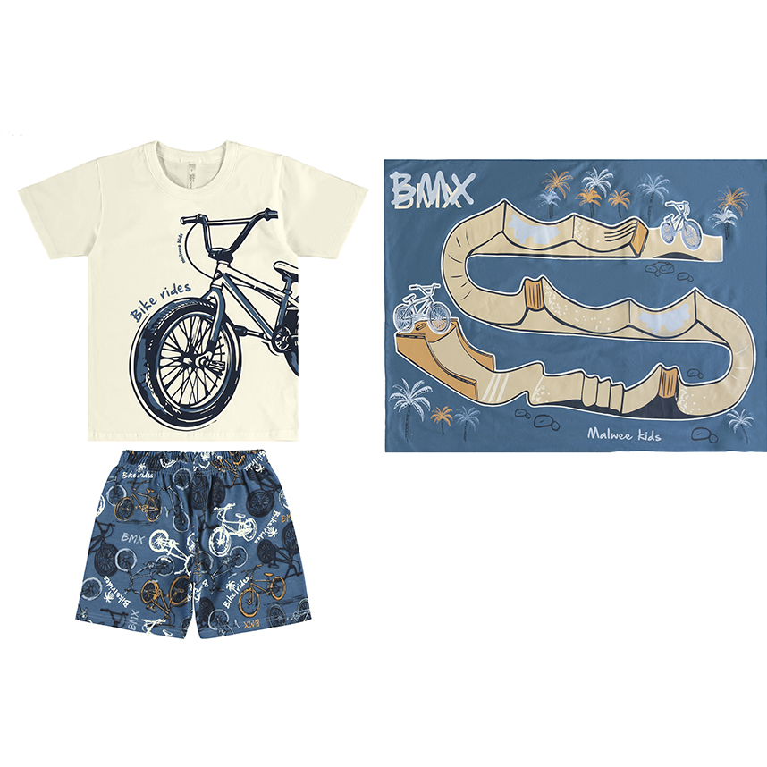 Pijama Juvenil Malwee Curto Estampa Bicicleta Pijama Juvenil Malwee Curto Estampa Bicicleta