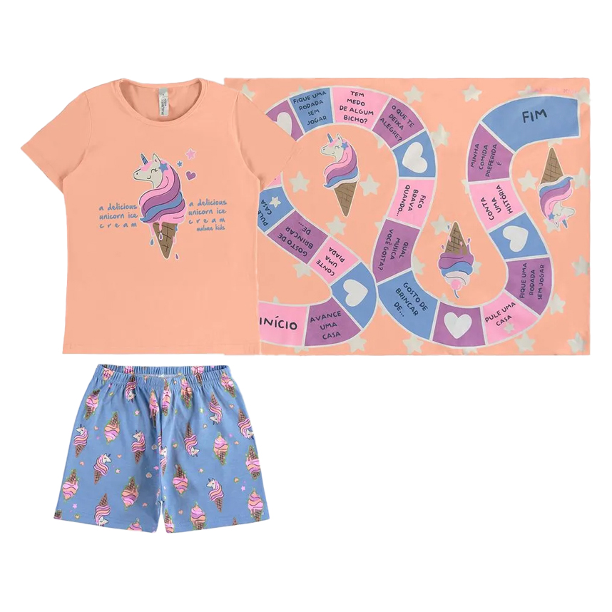 Pijama Juvenil Malwee Curto Estampa Sorvete Unicórnio Pijama Juvenil Malwee Curto Estampa Sorvete Unicórnio