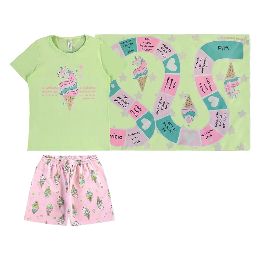 Pijama Juvenil Malwee Curto Estampa Sorvete Unicórnio Pijama Juvenil Malwee Curto Estampa Sorvete Unicórnio