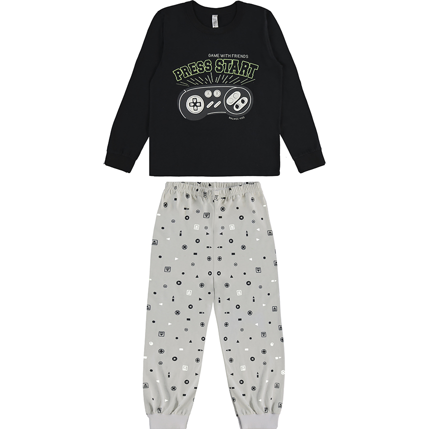 Pijama Juvenil Malwee Longo Estampa Press Start Pijama Juvenil Malwee Longo Estampa Press Start