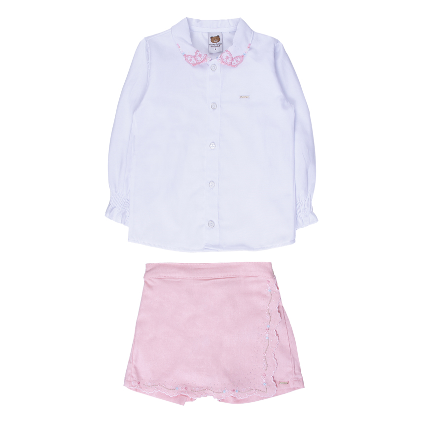 Conjunto Infantil Aconchego Blusa Bordada E Short Saia
