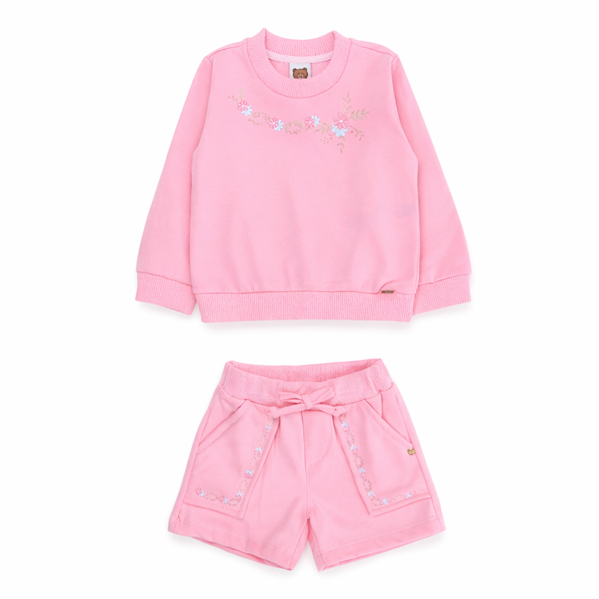 Conjunto Bebê Aconchego Blusa Bordada E Short