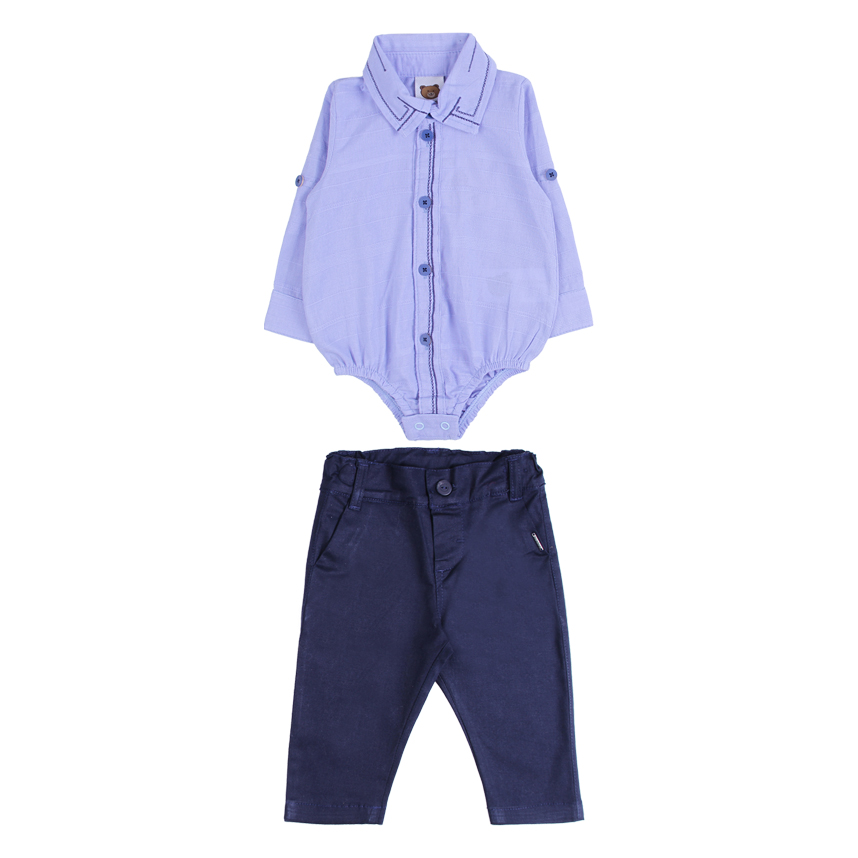 Conjunto Bebê Aconchego Camisa Social E Calça Sarja