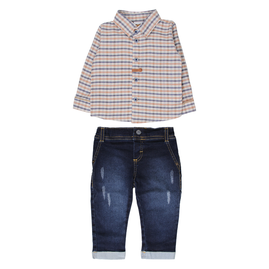 Conjunto Bebê Aconchego Camisa Xadrez E Calça 2 Peças