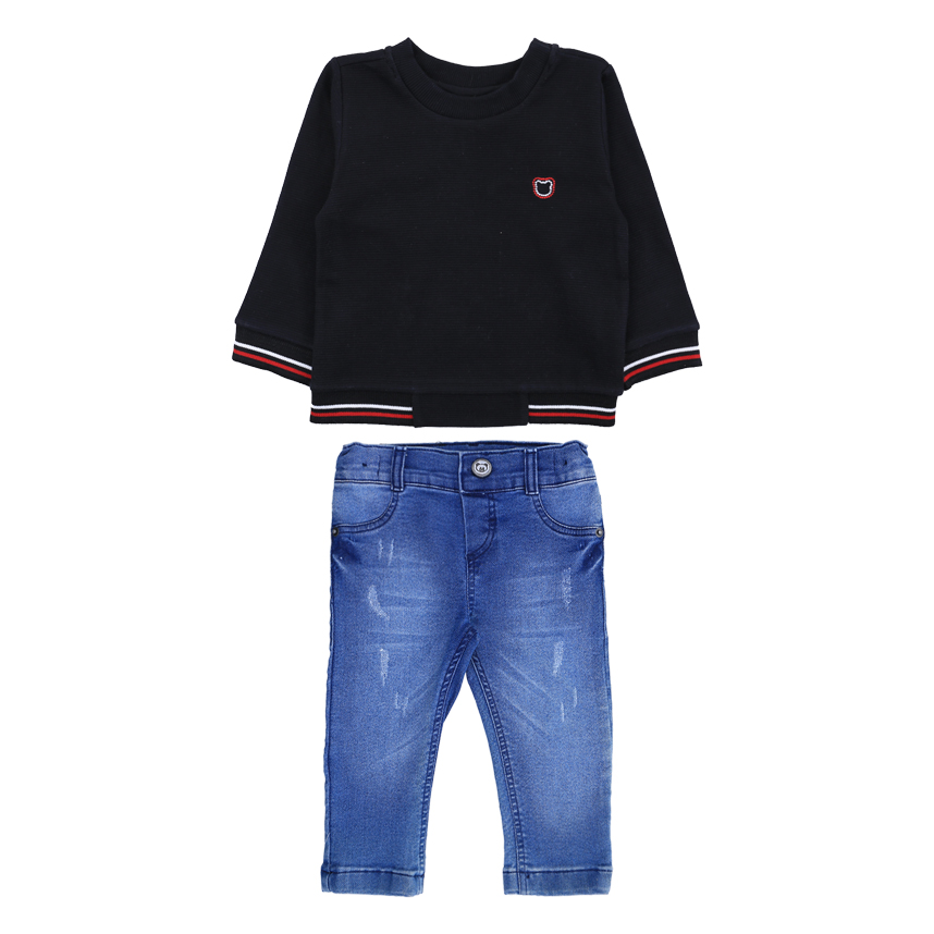 Conjunto Bebê Aconchego Blusa E Calça Denim 2 Peças
