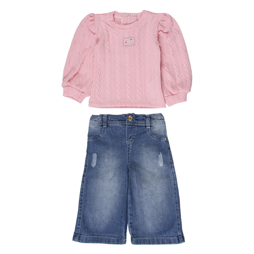 Conjunto Bebê Aconchego Blusa Tricoline E Calça 2 Peças
