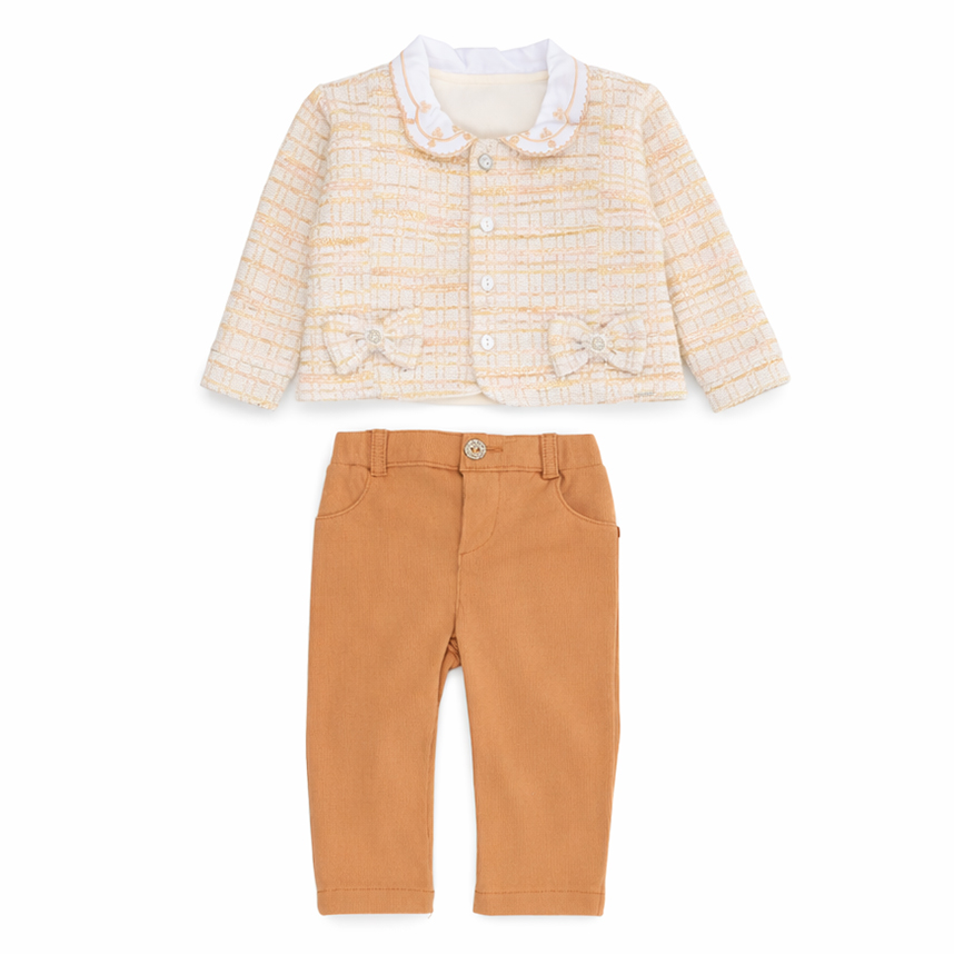 Conjunto Bebê Aconchego Casaco Tweed E Calça 2 Peças