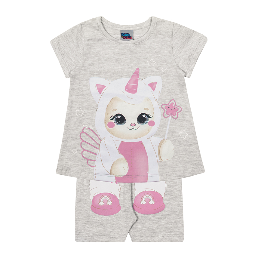 Pijama Infantil Kiko E Kika Curto Estampa Gatinha