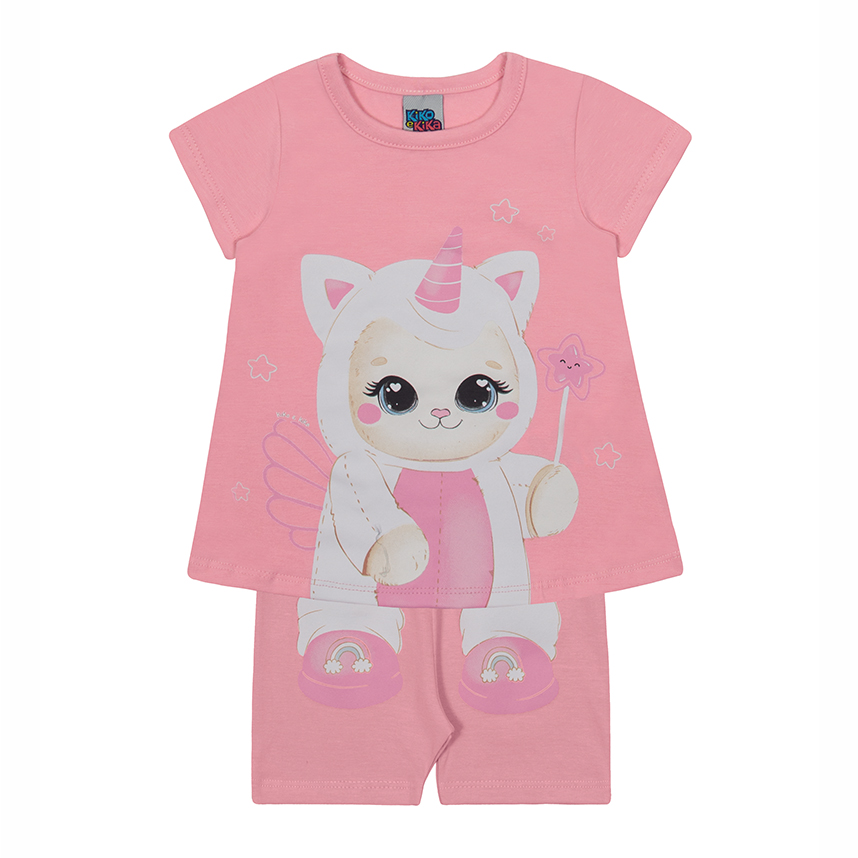 Pijama Infantil Kiko E Kika Curto Estampa Gatinha