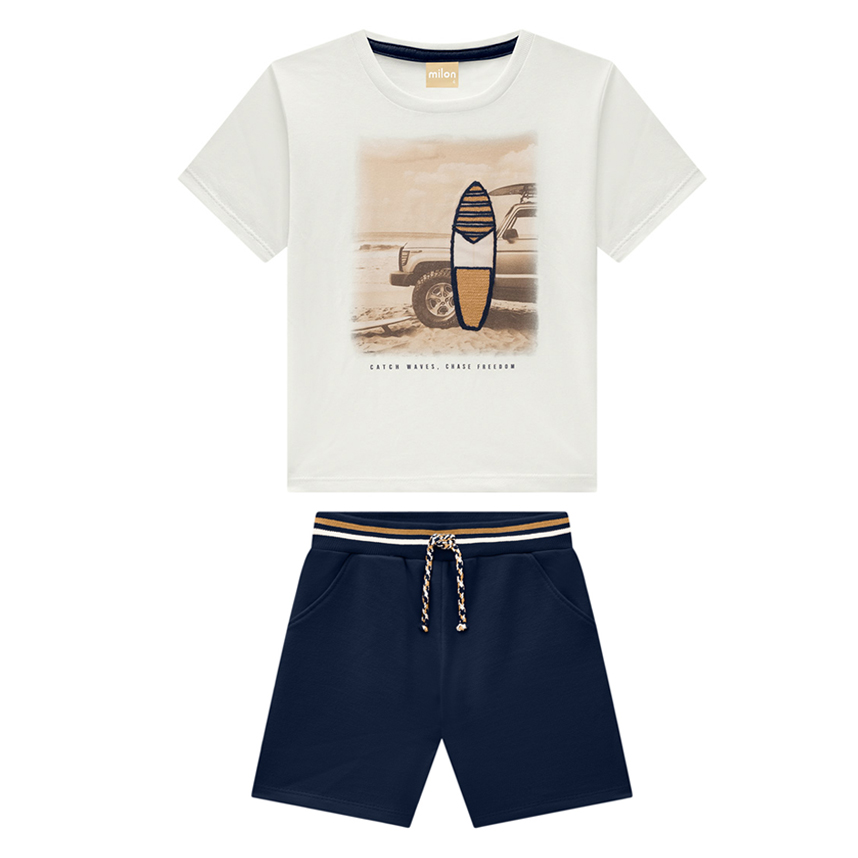 Conjunto Infantil Milon Camiseta Meia Malha E Bermuda Conjunto Infantil Milon Camiseta Meia Malha E Bermuda