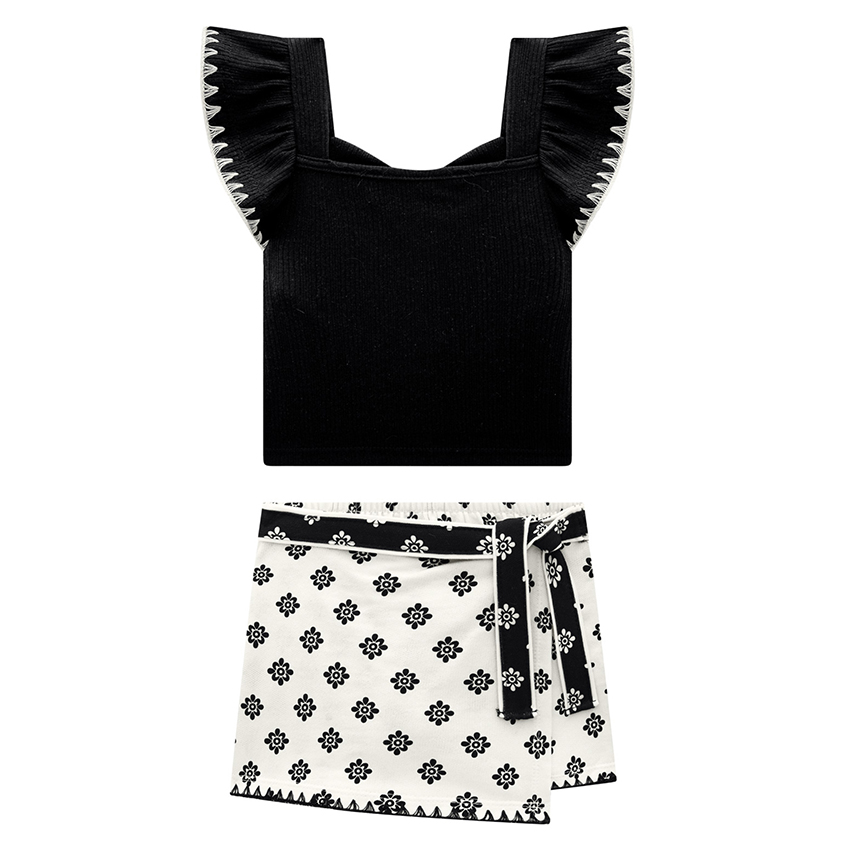 Conjunto Infantil Milon Cropped Ribana E Short Saia Conjunto Infantil Milon Cropped Ribana E Short Saia