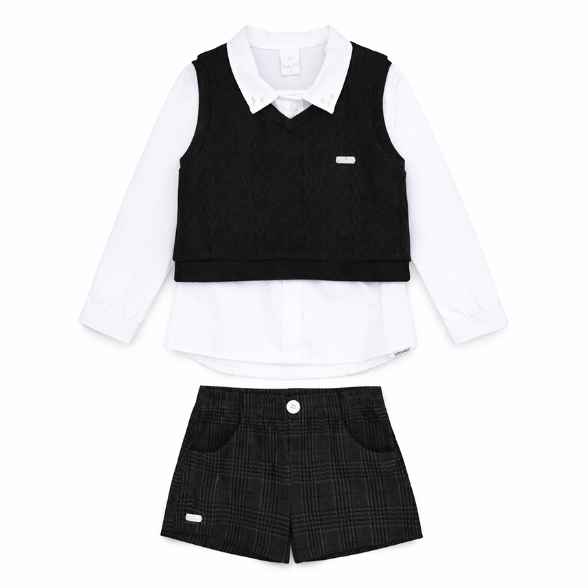 Conjunto Infantil Aconchego Blusa Colete E Short 3 Peças