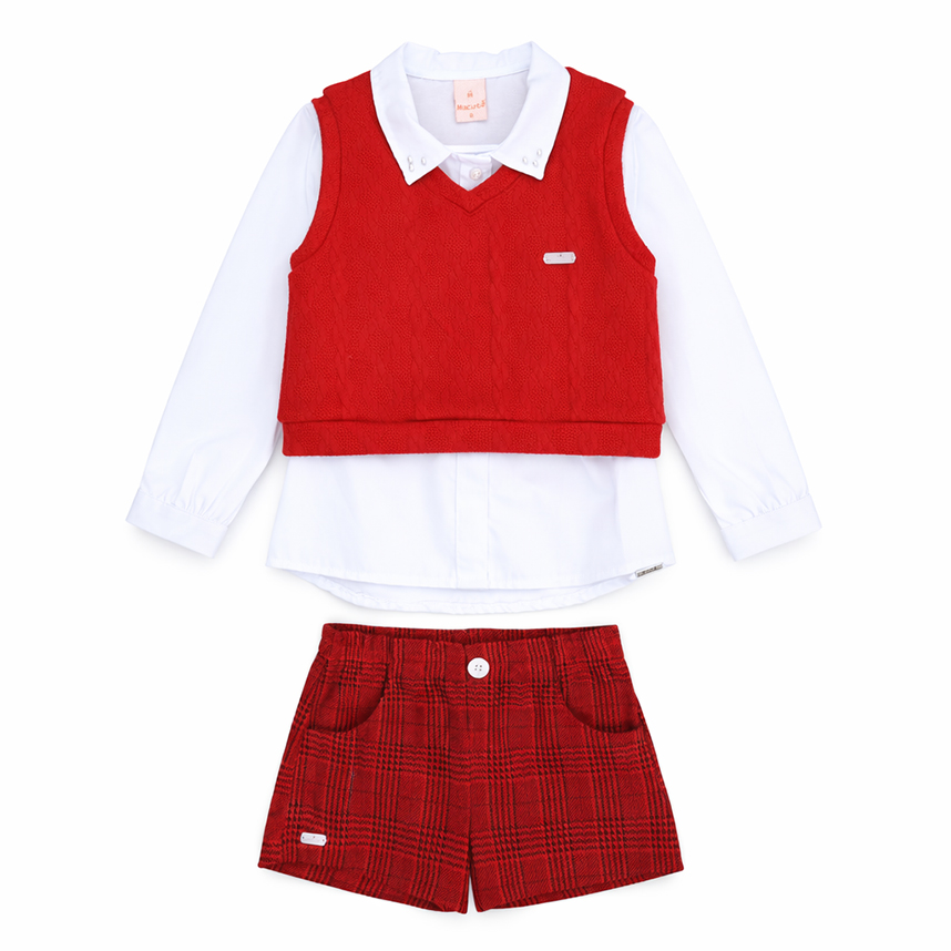 Conjunto Infantil Aconchego Blusa Colete E Short 3 Peças