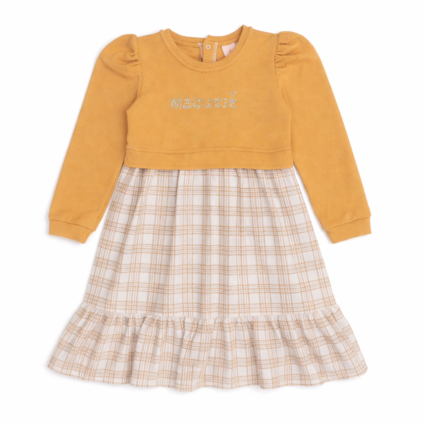 Vestido Infantil Aconchego Midi Manga Longa Xadrez