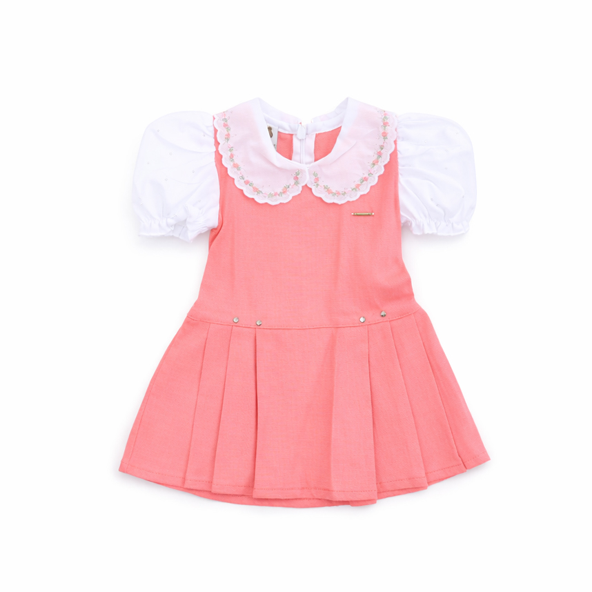 Vestido Bebê Aconchego Gola Bordada Floral E Strass