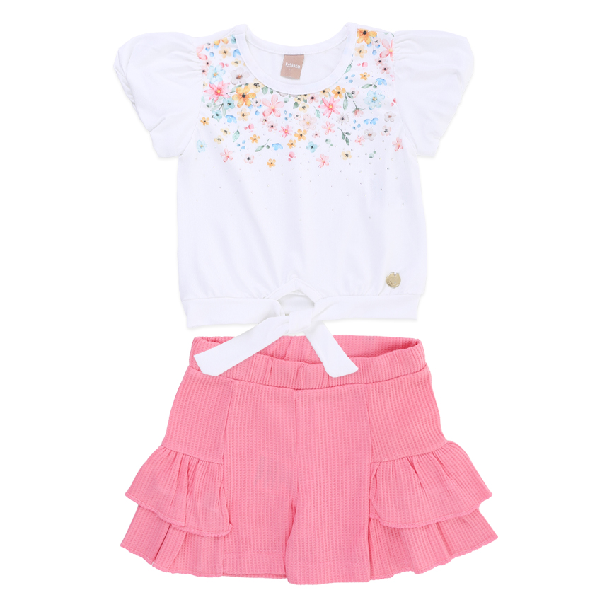 Conjunto Infantil Kookabu Blusa Manga Balonê E Short Babado Conjunto Infantil Kookabu Blusa Manga Balonê E Short Babado