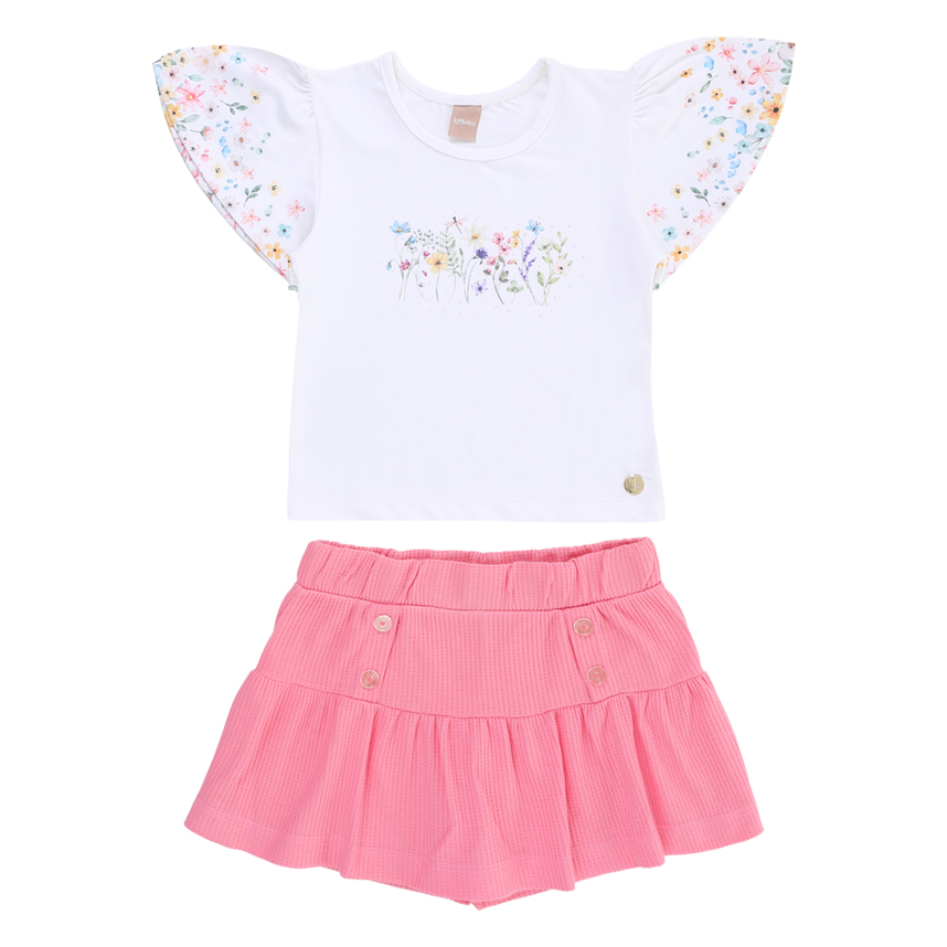 Conjunto Infantil Kookabu Blusa Manga Curta E Short Saia Conjunto Infantil Kookabu Blusa Manga Curta E Short Saia