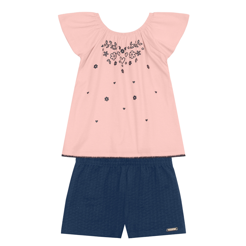 Conjunto Infantil Brandili Blusa Meia Malha E Short Cotton