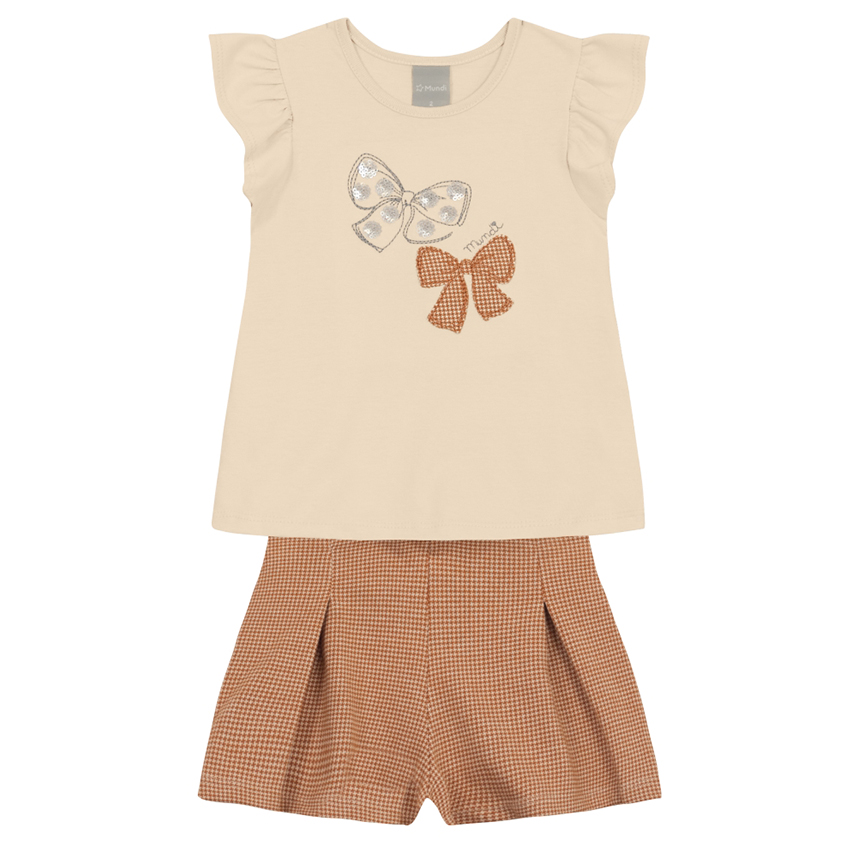 Conjunto Infantil Mundi Blusa Meia Malha E Short Pied Poule Conjunto Infantil Mundi Blusa Meia Malha E Short Pied Poule