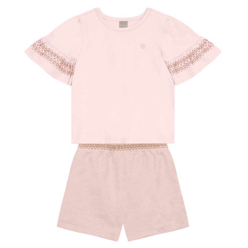 Conjunto Infantil Mundi Blusa Cotton E Short Moletinho Linho